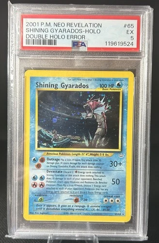 Pokémon TCG Shining Gyarados Double Holo Error Neo Revelation 65/64 Psa 5