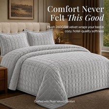 Tribeca Living Luxury Velvet Quilt Queen Size Set Comforter Bedspread Oversized