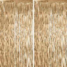2 Pack Champagne Foil Fringe Backdrop Curtains, Tinsel Streamers Birthday Party