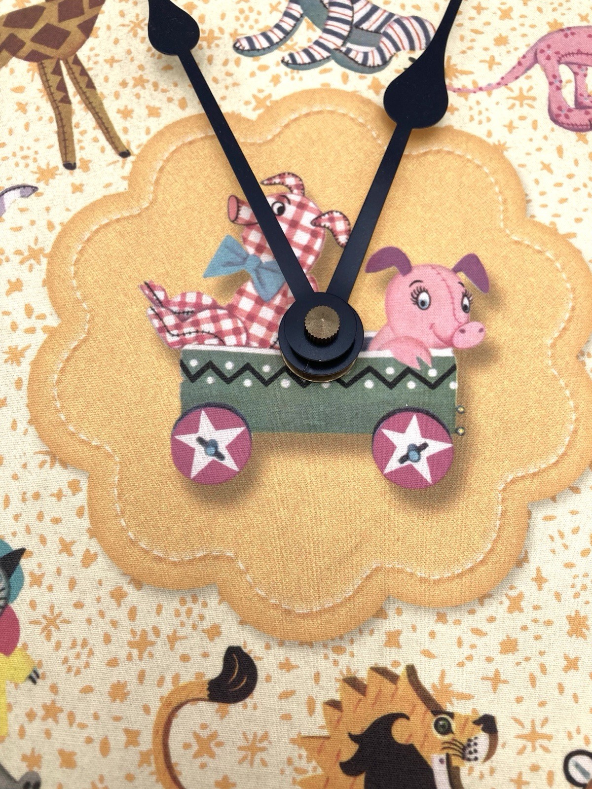 Dolce Mia Nursery Clock Circus Animals Fabric Handmade Vtg Berkeley CA 10” Works