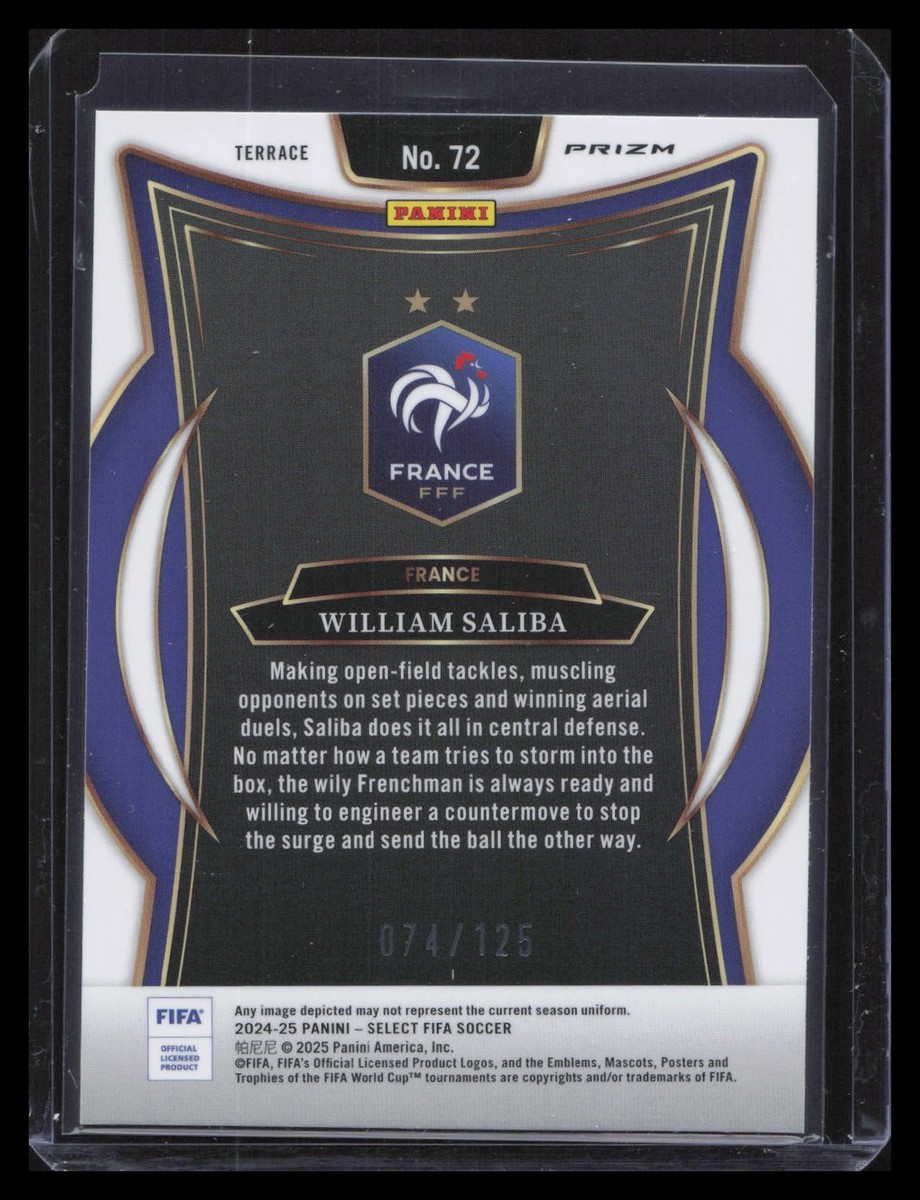 2024-25 Panini Select FIFA #72 William Saliba Orange Fluorescent