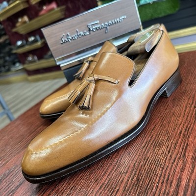 $920 Mens Brown Ferragamo Leather Tassel Loafers Sz 8 E, 9 D  display picture 2