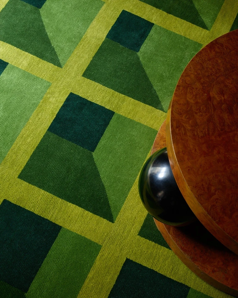 Alfombra de lana hecha a mano 8x10 verde moderna minimalista alfombra geométrica sala de estar Foto 2 de 4