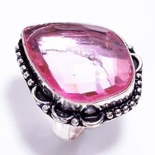 Trendy 925 Sterling Silver Jewelry Pink Amethyst Gemstone Handmade Ring 6.25 US