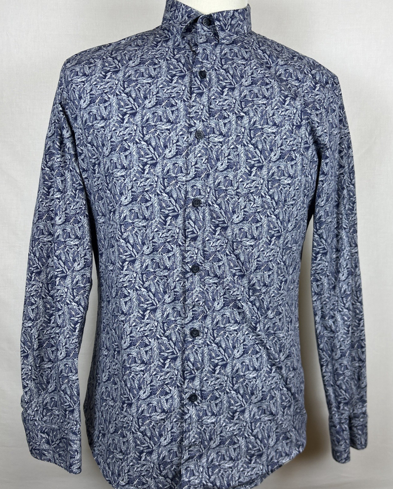 Marc Anthony Extra Slim Fit Men's M Button Down Long Sleeve Shirt Blue Floral