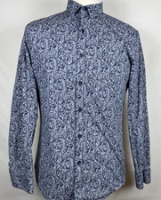 Marc Anthony Extra Slim Fit Men's M Button Down Long Sleeve Shirt Blue Floral