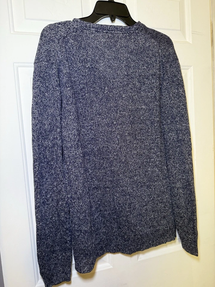 Tasso Elba Men’s Blue White Heather Cardigan Sweater Size XL 100% Linen Classic - Image 4 of 4