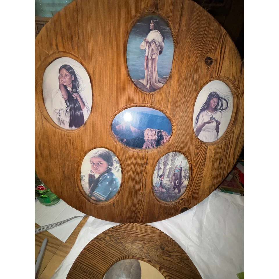 Vintage Rustic Wood Round Picture Frame Native American Theme Wall Decor - Image 3 of 4