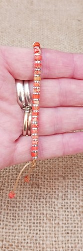ORANGE SEA SEDIMENT JASPER & SILVER HEMATITE HEISHI BEAD GEMSTONE BRACELET - Picture 3 of 4