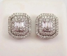 3 Ct Round Cut Real Moissanite Cluster Stud Earrings 14K White Gold