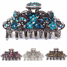 Medium antique style silver metal Butterfly Rhinestones Crystal hair claw Clip
