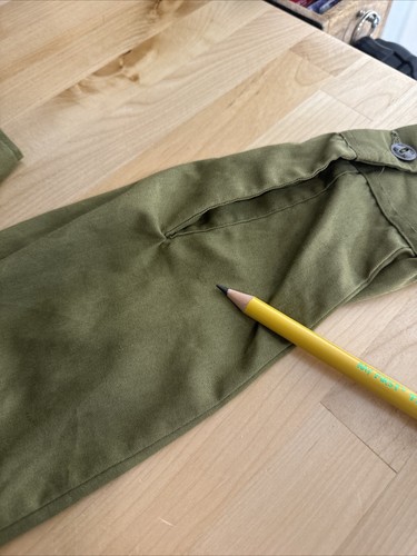 Boy Scouts of America Uniform Shirt Long Youth Medium Green Collarless VTG Stain - Picture 12 of 12