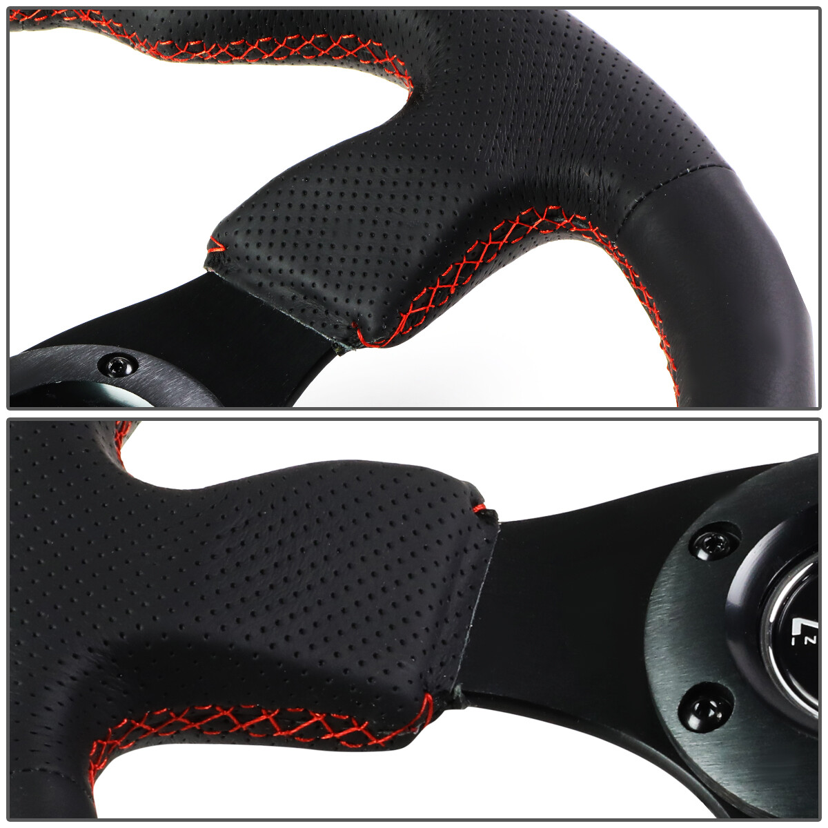 NRG Race Style Steering Wheel Black Leather With RED Stitch 320mm - View #4