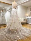 Floral Print Tulle A-Line Wedding Dresses Country Boho Bridal Gown Sweep train