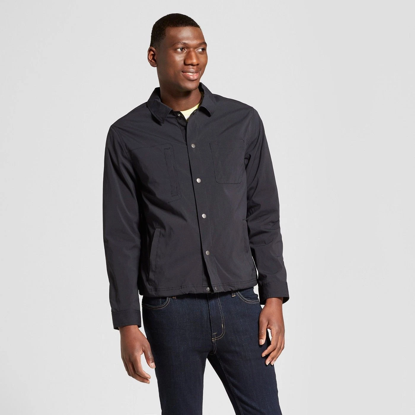 NWOT Men's Standard Fit Military Coach Jacket Goodfellow & Co Black Buttonfront