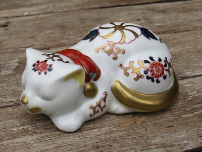 Vintage Knochen China Katzenfigur blau rotgold Derby-Stil Dekoration