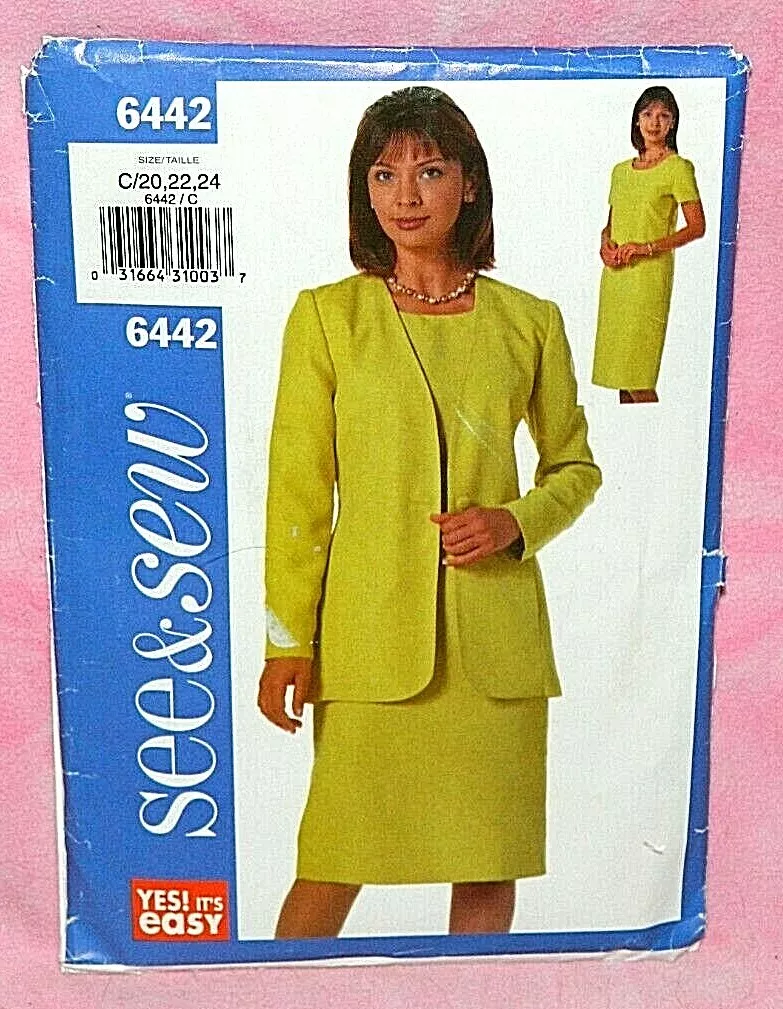 Uncut Butterick Sz 20-24 Easy Straight Dress & Princess Seam Jacket Pattern  6442