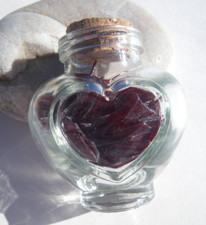 Sea Glass, Valentin Bottle with Heart and Love Embossed and Red Sea Glass