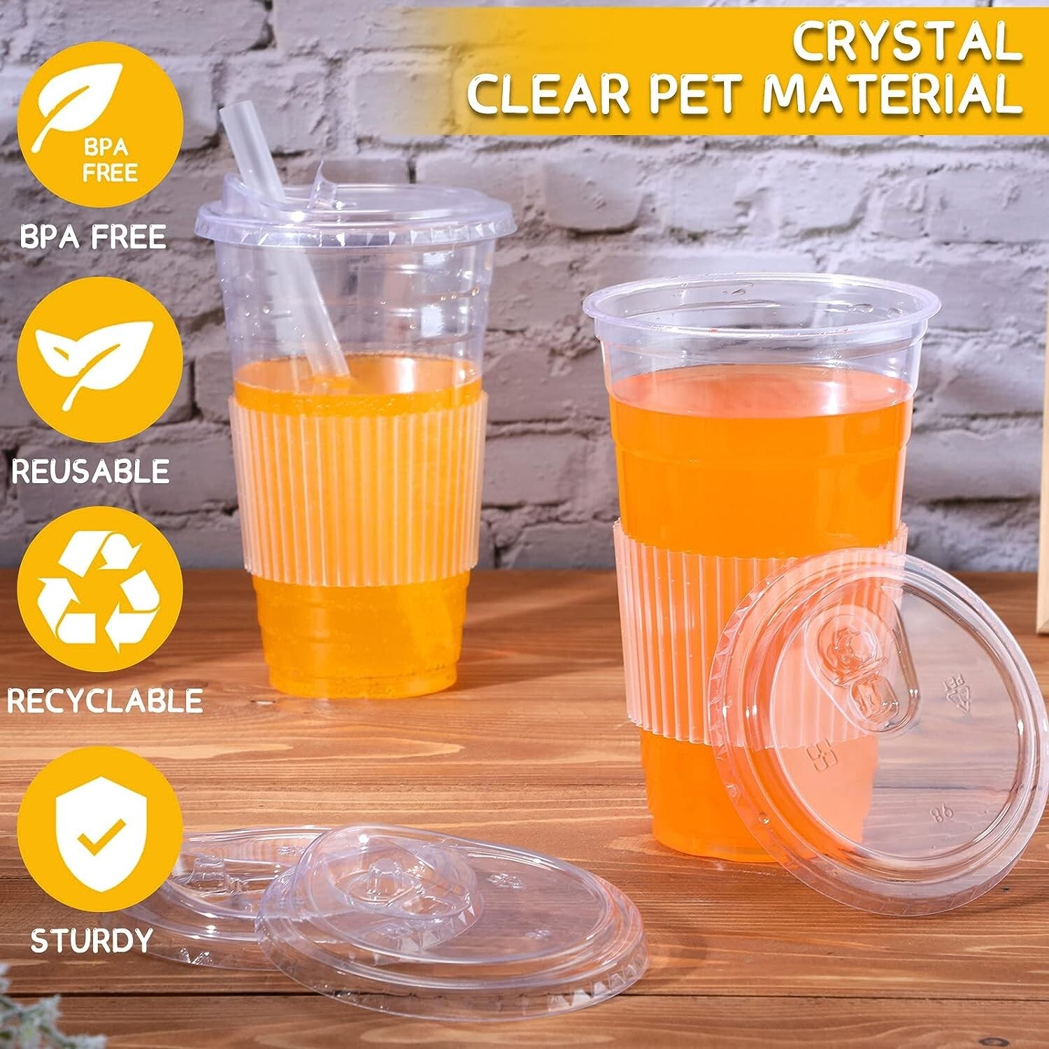 Plastic Strawless Sipper Lid Clear Strawless Snap Disposable PET Cup