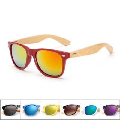Bamboo Wood Square Sunglasses - UV400 Mirror Coating Shades Retro Lens Eyewear