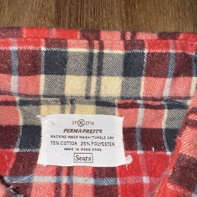 Sears Flannel Shirt Mens XL Perma Prest Plaid Long Sleeve Sears Flannel Shirt Mens XL Perma Prest Plaid Long Sleeve