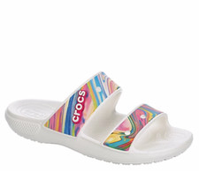 CROCS Classic 2-Strap Sandals Flat Slip-on White Multicolor Size 7, 8, 9, 10, 11