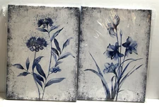 KREATIVE ARTS 2 Pc Canvas Wall Art Navy Blue and Grey Flower Painting Art Prints
