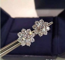 2Ct Round Cut Lab Created Diamond Flower Cluster Stud Earrings 14K Gold Plated