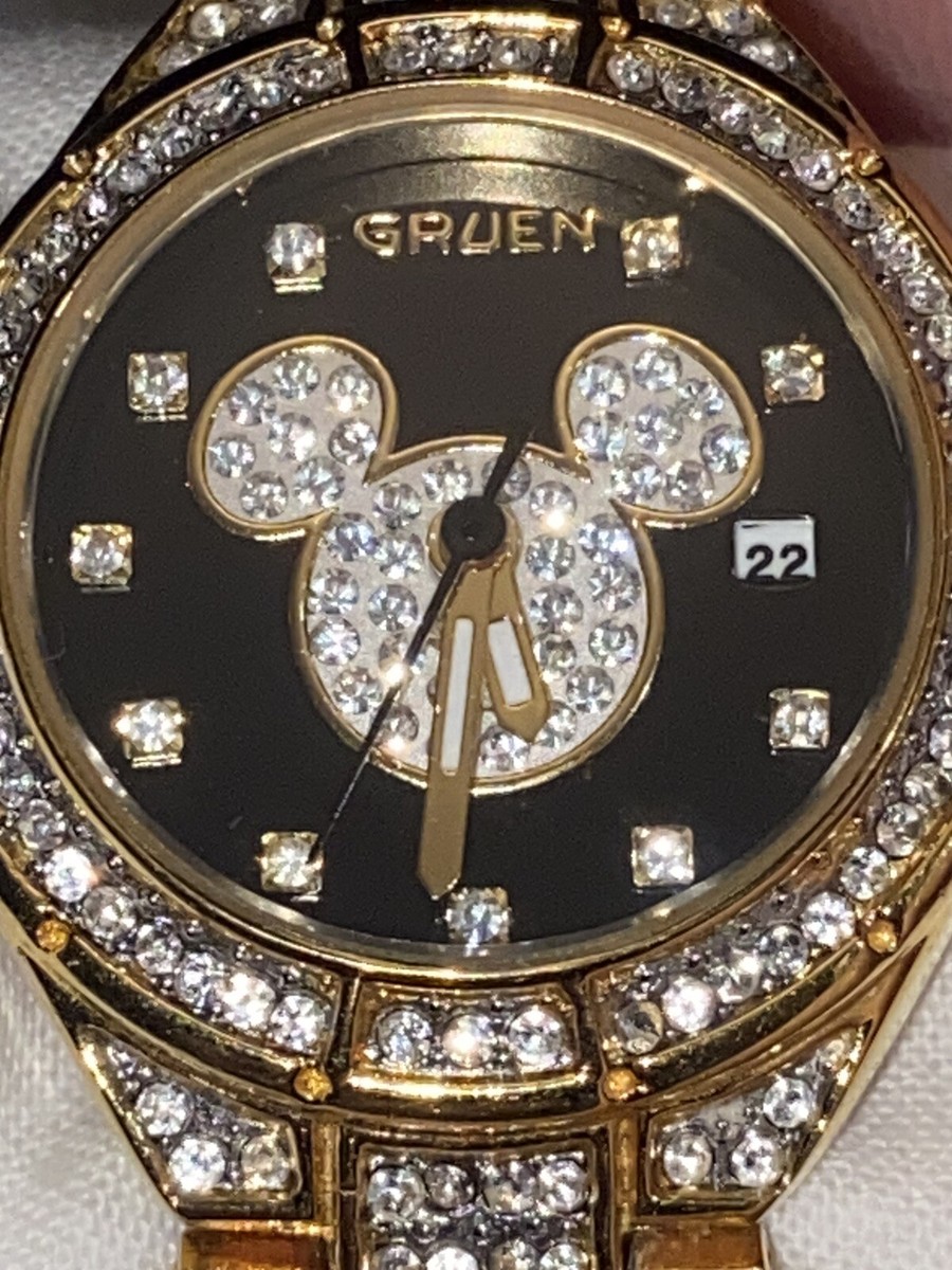 Disney MICKEY MOUSE Gruen Rhinestone Crystal & Gold Tone  display picture 1