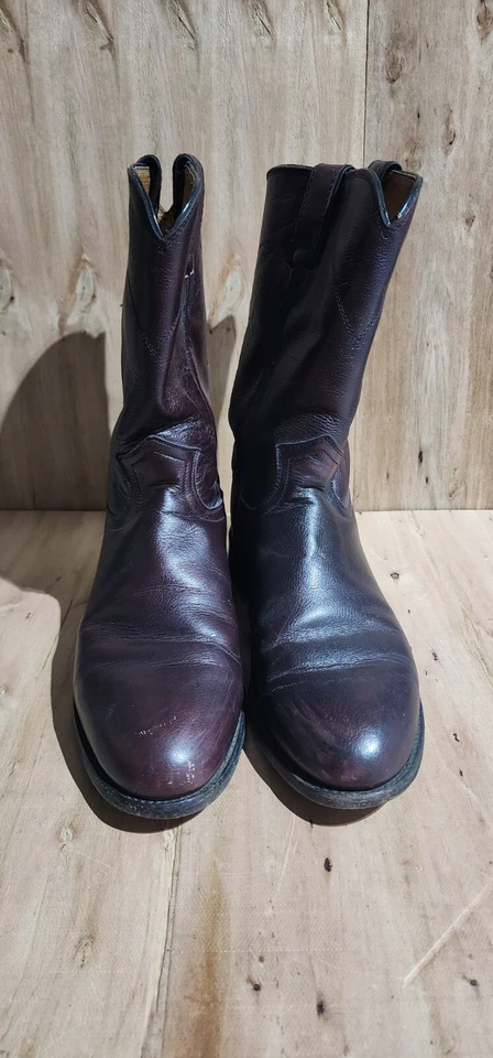 Botas de Vaquero Justin Clásicas de Cuero Borgoña Roper para Hombres Talla 9 D Estilo 3435 EE. UU. Foto 3 de 4