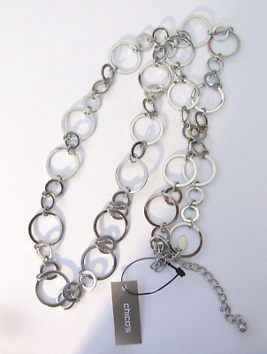 Chico's Rudy Necklace-  circle links -silver color -34'' to 38 