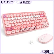 AJAZZ 308I 2.4G Wireless Retro Cute Round Keyboard&Mouse Set,Gradient,Quiet,Slim