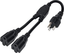 3-Prong Y Splitter Power Extension Cord 1 FT Straight Plug 1 to 2 Way Outlet