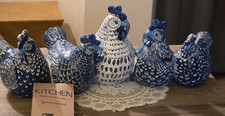 Farmhouse Blue & white Chicken decor set of 6...