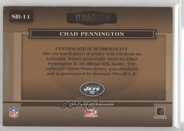 2006 Donruss Classics Sunday's Best Jerseys /250 Chad Pennington #SB-11 - Image 2 of 2