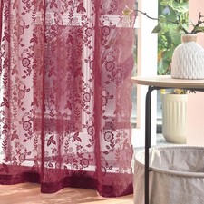 Burgundy Sheer Curtain Panels 96 in Long Voile Fabric 2 Pcs for Window