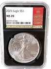2025 1oz American Silver Eagle Type 2 NGC MS70 Red Book Label, Black Core