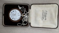 J. W. Benson London Silver Pocket Watch Swiss 15 Jewels Chain and Case Working