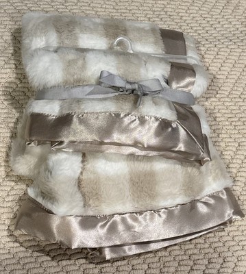 Just Born Baby Blanket Beige Brown White Patchwork Satin Trim