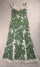 Royal Creations Muumuu Dress M Green Floral Ruffle Nahenahe Hawaiian Made Hawaii