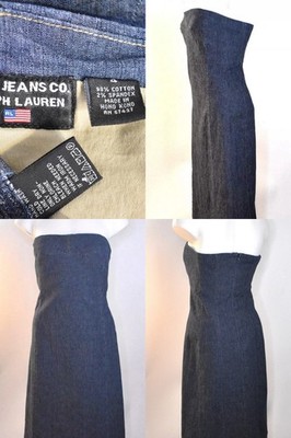 Vintage Ralph Lauren Polo Jeans Denim Dress Long Midi Stretch Strapless  Women 4 | eBay