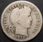 1916 Barber Dime - Full Rims and All Major Details Are Distinctly Outlined
