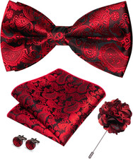 Paisley Pre-tied Bow Tie and Pocket Square Cufflinks Lapel Pin Sets for Men 4PCS