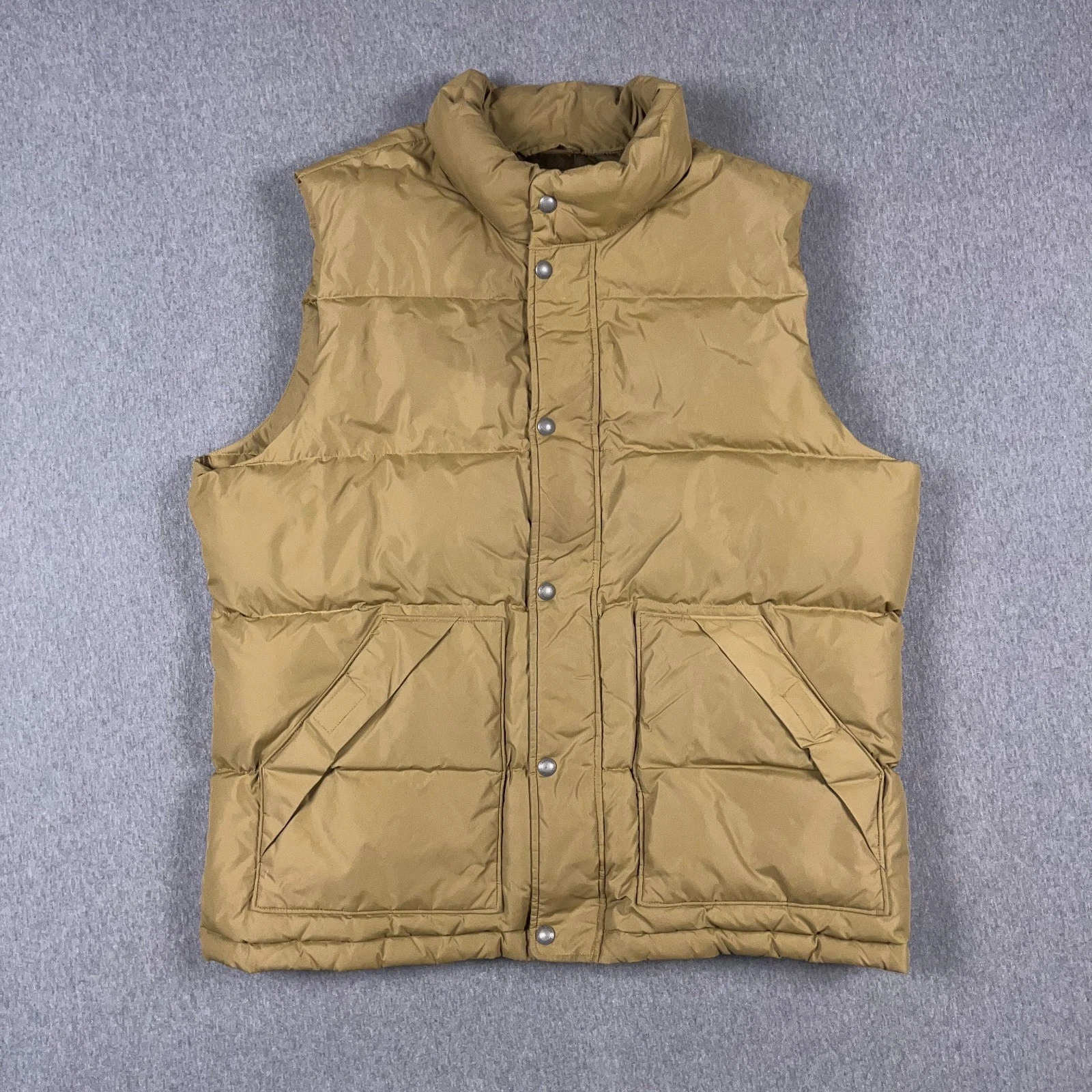 Lands End Vest Mens Large Goose Down Brown Bodywarmer Gilet Snap