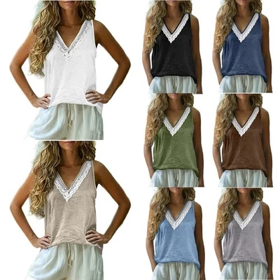 Women's Spring Casual Blouse Loose Fit V Neck Lace Trimmed Cotton Long Sleeve - Image 1 of 4