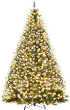 9ft Prelit Flocked Christmas Tree with Warm White LED Lights - Slim Waterproof