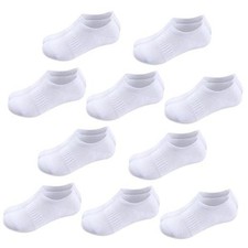 10 Pairs Kids Socks Boys Girls Athletic Cotton Ankle No Show 9-12 Years White