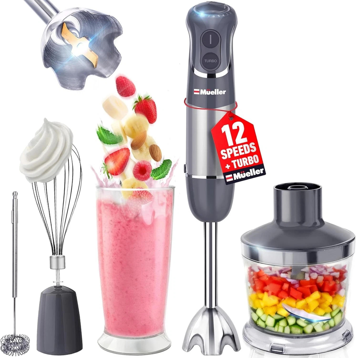 Mueller Multistick 800W 5-in-1 Immersion Blender Handheld, 12 Speed Hand Mixer
Opens in a new window