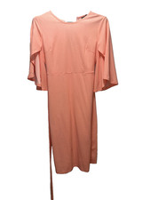 SHEIN Peach Flutter Sleeve Belted Midi Dress Women’s Size L V-Neck Party