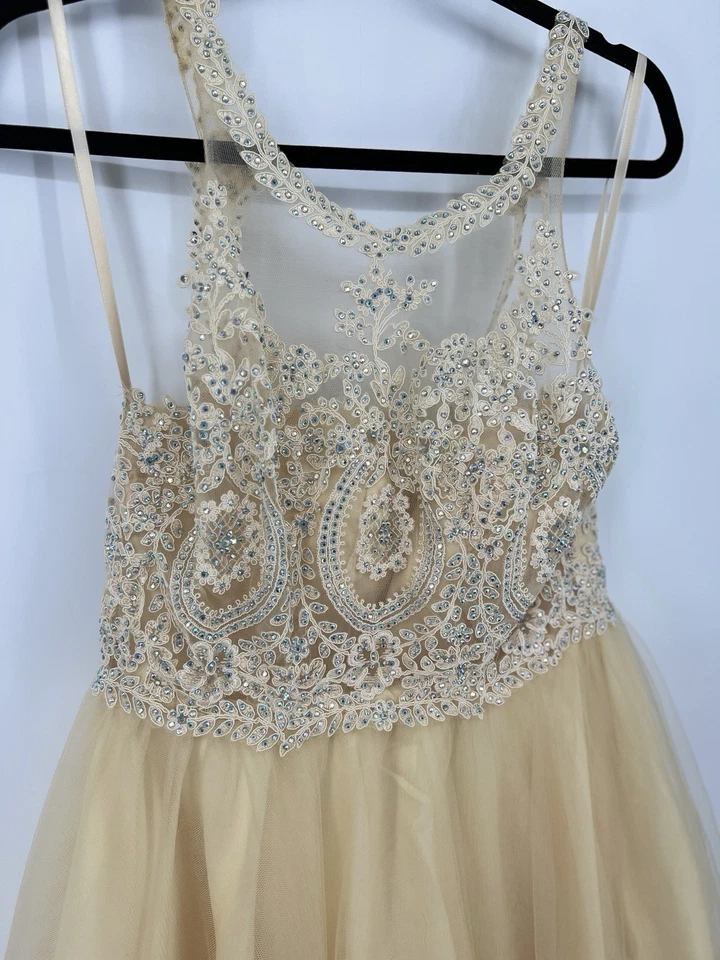 Fiesta Fashion Beaded Tulle Dress L Nude Sparkly Party Prom Homecoming Holiday - Image 4 of 4